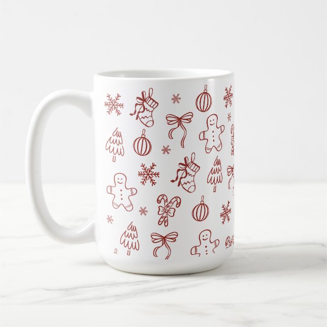 Mug Whimsical Hand Drawn Doodle Red (Gauche)