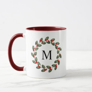 Mug Whimsical Holly Berry Noël Monogramme