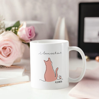 Mug Whimsical I Love Cats Silhouette Nom personnalisé