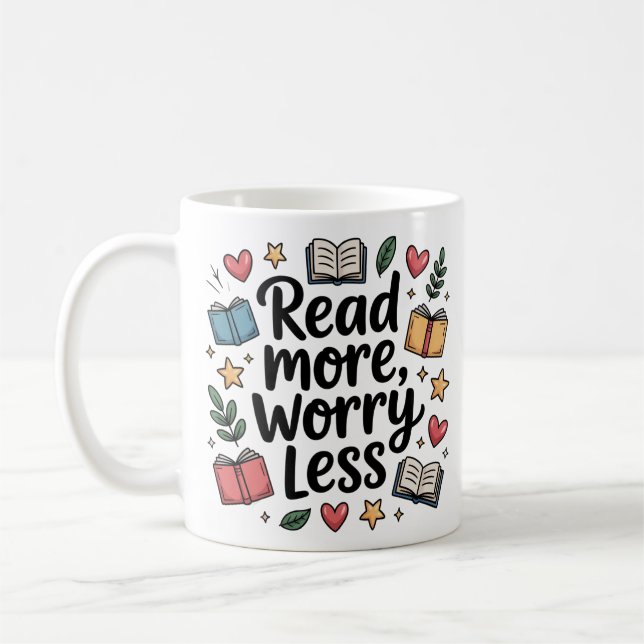 Mug Whimsical Lire Plus Inquiète Moins Doodle Book Lov (Gauche)