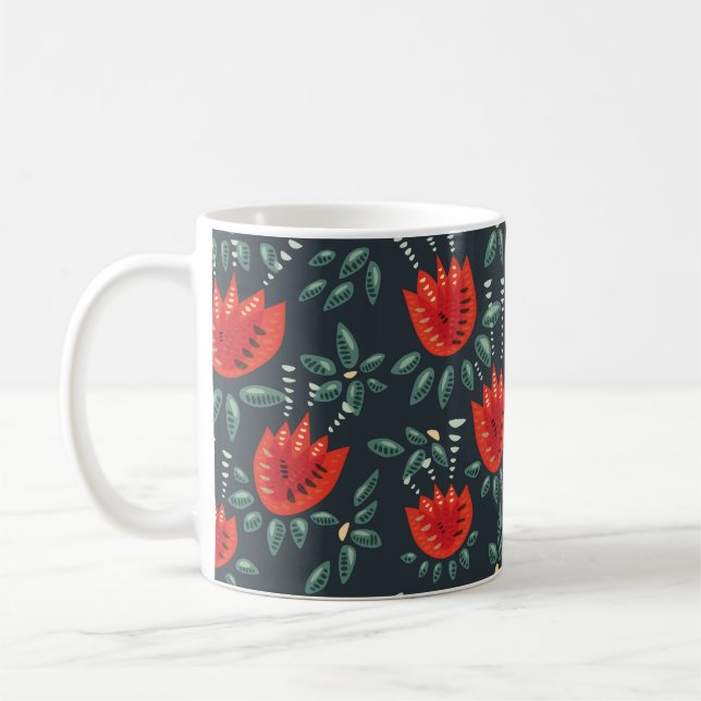 Mug Whimsical Red Tulips Floral Art - Printemps Abstra (Gauche)