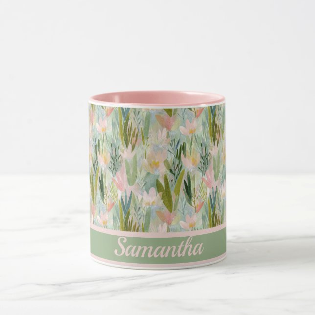 Mug Whimsical Sage Green Floral Personalized  (Centre)