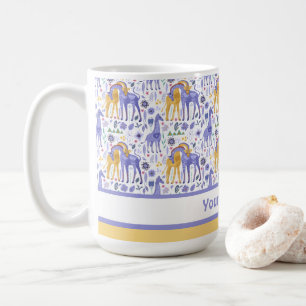 Mug Whimsical violet Turquoise Giraffes Jaunes Motif