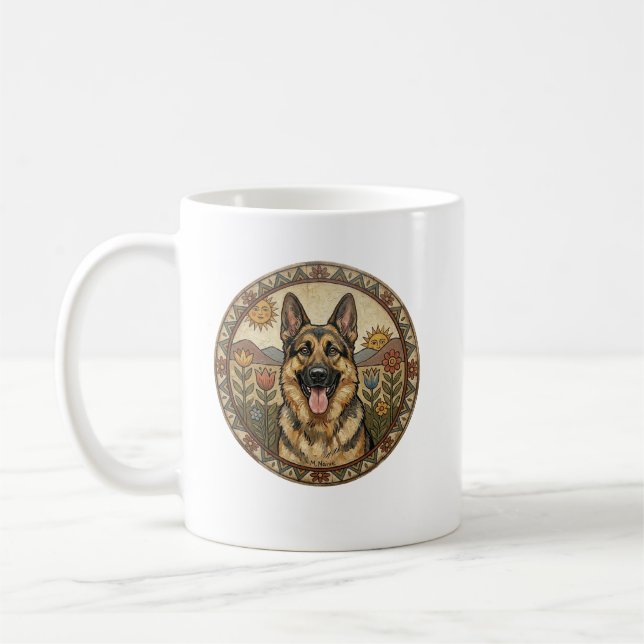 Mug Whimsical Watchdog: German Shepherd Naive Art (Gauche)