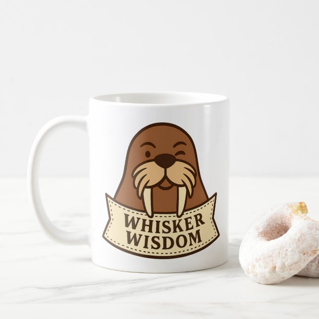 Mug Whisker Wisdom Cute Jovial Walrus Mascot Cartoon (Avec donut)