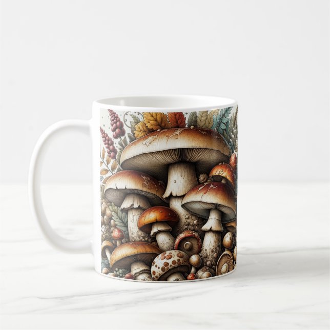Mug Whispering Woods : Motif de champignons sans soudu (Gauche)