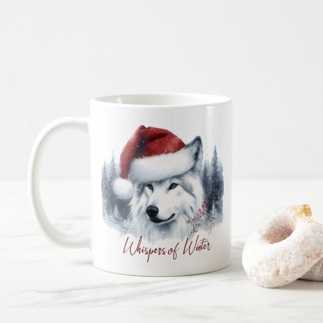Mug Whispers d'hiver - Wolf aquarelle à Santa Hat (Avec donut)