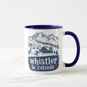 Mug Whistler BC Canada Minimaliste Bleu Snowboarding 