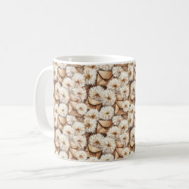Mug White Flowers Cream Envelopes (Devant gauche)