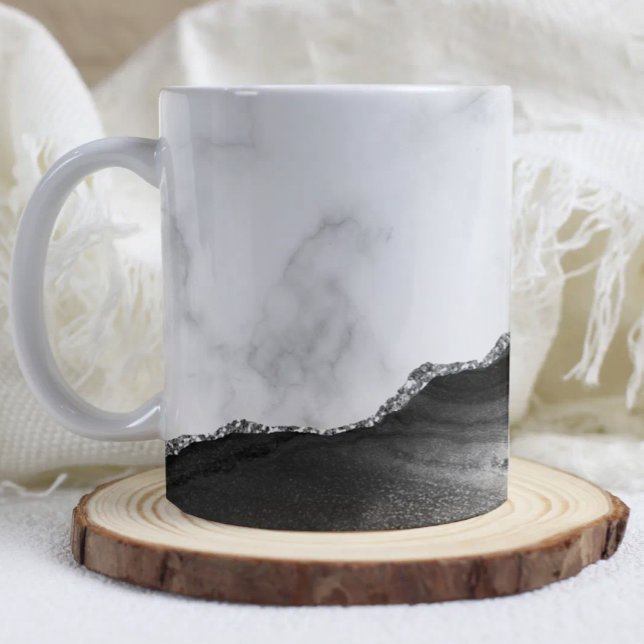 Mug White Marble Black Agate Silver Glitter  (Créateur téléchargé)