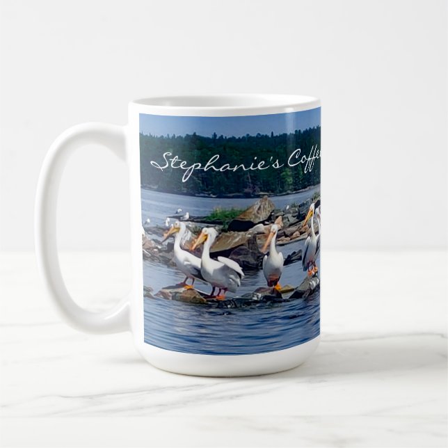 Mug White Pelicans Party sur le lac Personnalisé (Gauche)