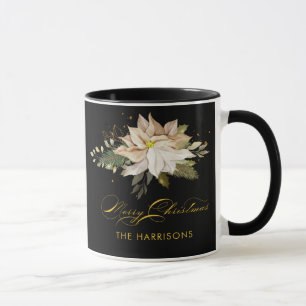 Mug White Poinsettia & Joyeuse calligraphie de Noël