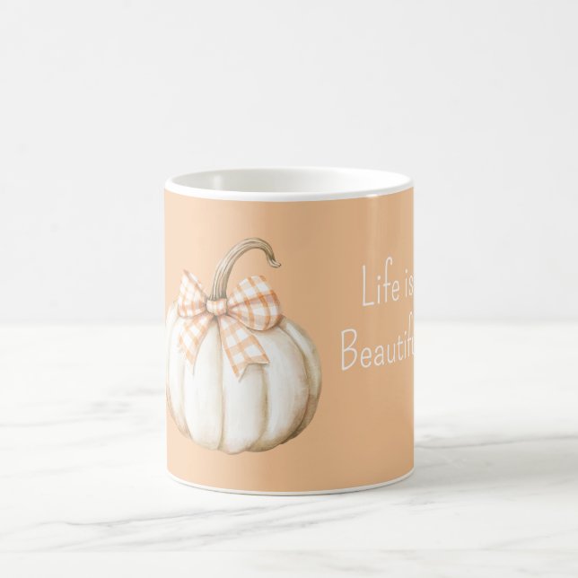 Mug White Pumpkin Peach Orange Cream Bow (Centre)