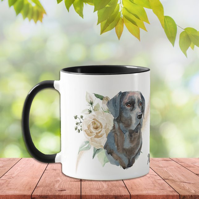 Mug White Rose Bouquet Labrador Retriever Chien (Créateur téléchargé)