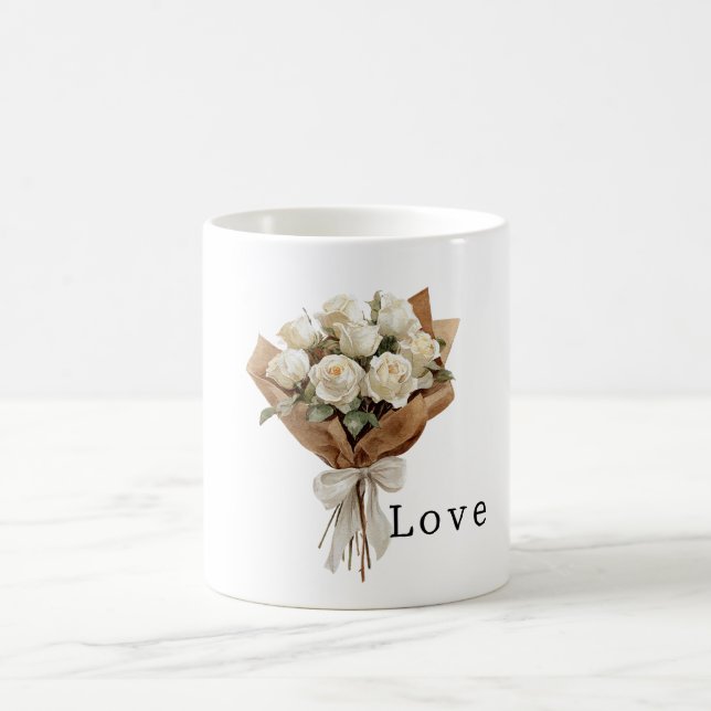 Mug White Roses Bouquet of Flowers Love (Centre)