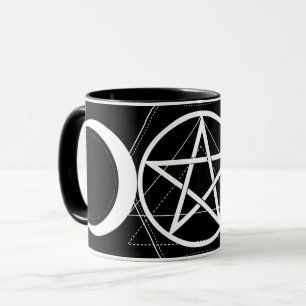 Mug Wicca noir et blanc de lune de pentagone étoilé