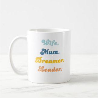 Mug Wife Mum Dreamer Leader Groovy Retro Typography 