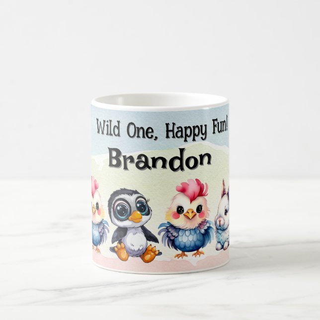 Mug Wild One Happy Fun Woodland Animaux Aquarelle (Centre)