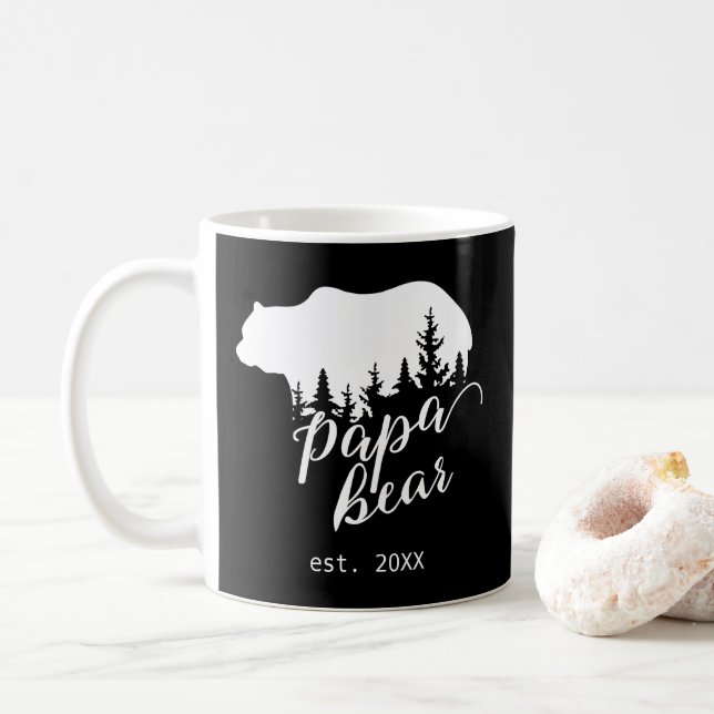 Mug Wild Woodland Papa Bear Personnalisé noir & blanc (Avec donut)