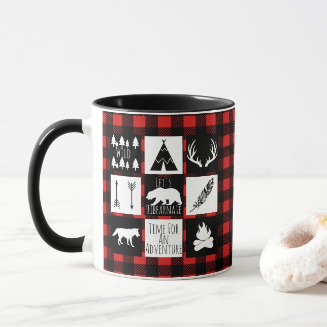 Mug Wilderness rustique & Animaux Buffalo Check Plaid (Avec donut)