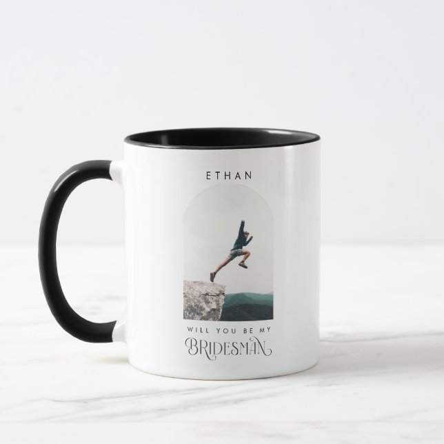 Mug Will you be my Bridesman Minimal Photo Modern Arch (Gauche)