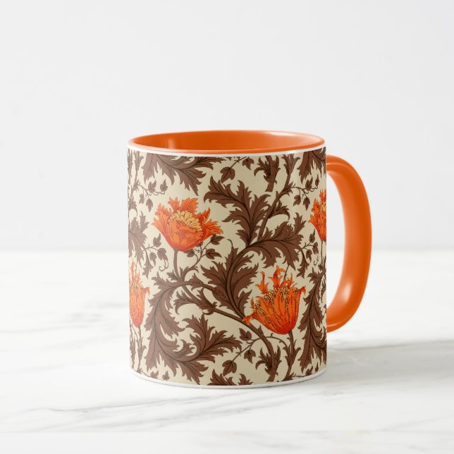 Mug William Morris Anemone, Beige, Brown & Rust Orange (Devant droit)