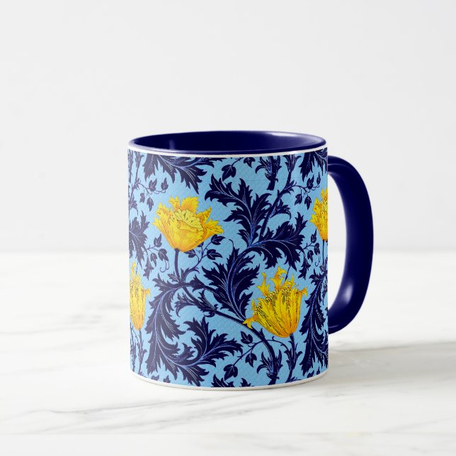 Mug William Morris Anemone, Navy et Mustard Jaune (Devant droit)