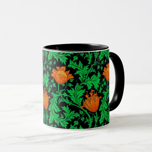 Mug William Morris Anemone, orange, vert et noir (Devant droit)