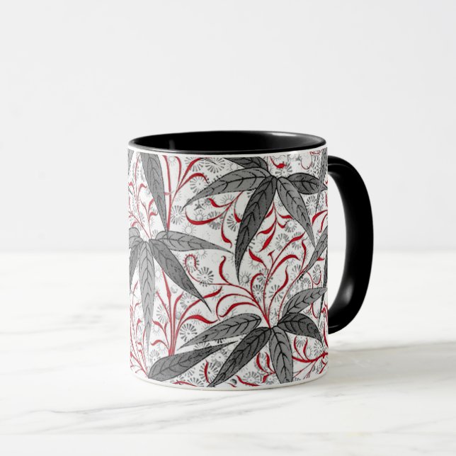 Mug William Morris Bamboo Imprimer, gris et blanc (Devant droit)