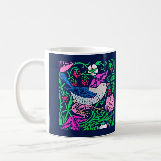 Mug William Morris Bird & Flower Tile, Navy & Fuchsia (Gauche)