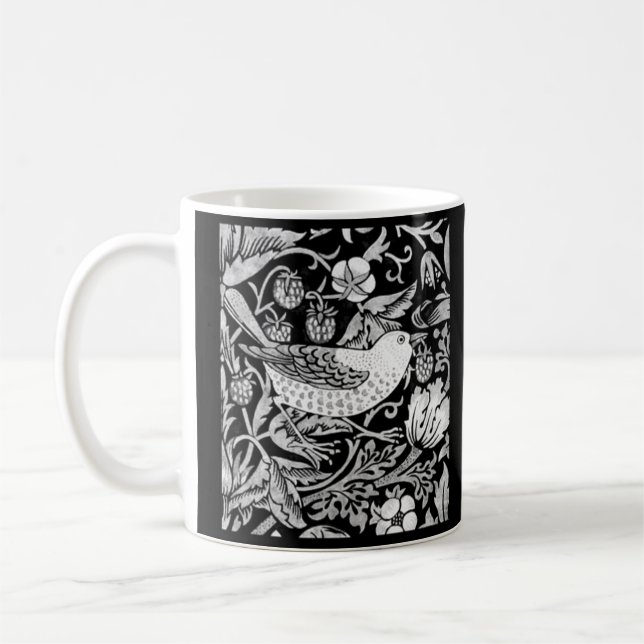 Mug William Morris Bird & Flower Tile, noir et blanc (Gauche)