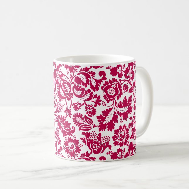 Mug William Morris damas floral, rose fuchsia  (Devant droit)