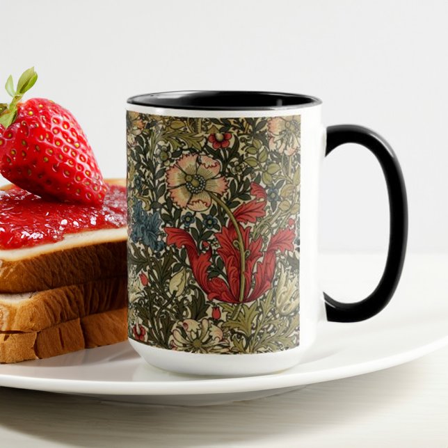 Mug William Morris Élégant motif floral rouge vert (Créateur téléchargé)