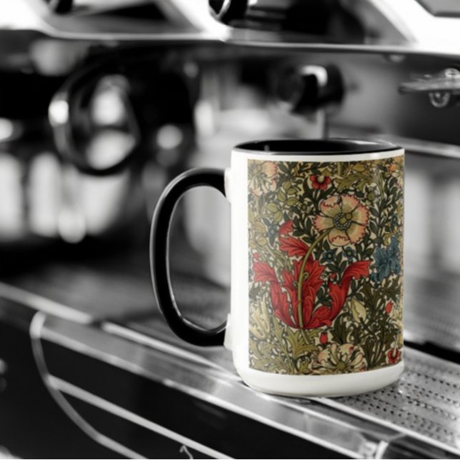 Mug William Morris Élégant motif floral rouge vert (Créateur téléchargé)
