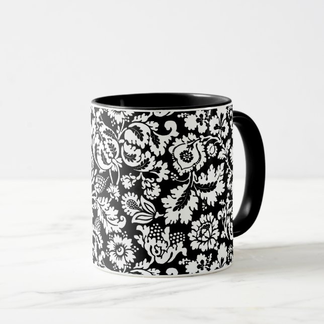 Mug William Morris Floral Damask, noir et blanc (Devant droit)