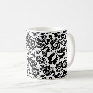 Mug William Morris Floral Damask, noir sur café blanc