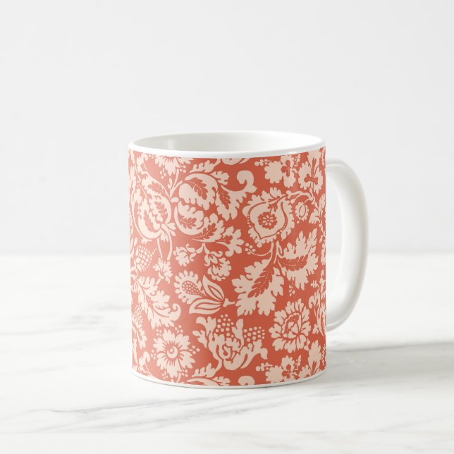 Mug William Morris Floral Damask, Peach et Coral (Devant droit)