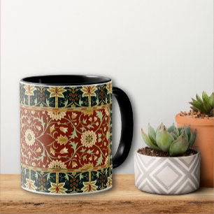 Mug William Morris Floral Design Rouge Or Bleu Profond