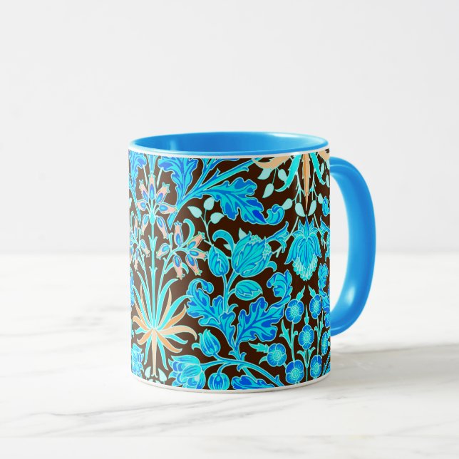 Mug William Morris Hyacinth Imprimer, Aqua et Brown (Devant droit)