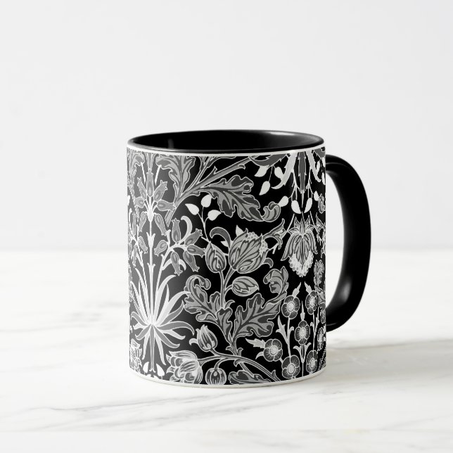 Mug William Morris Hyacinth Imprimer, noir et blanc (Devant droit)