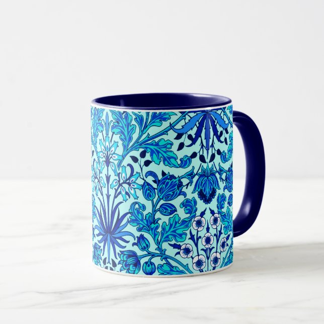 Mug William Morris Hyacinth Print, Aqua et Turquoise (Devant droit)