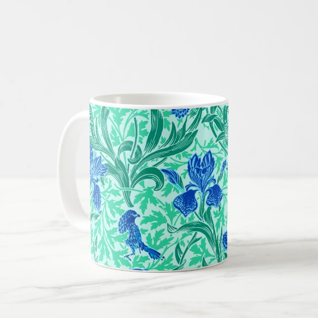 Mug William Morris Irises, Bleu de Cobalt, Aqua et Tur (Devant gauche)