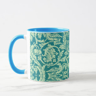 Mug William Morris Queen Anne Teal Oiseau Floral Art