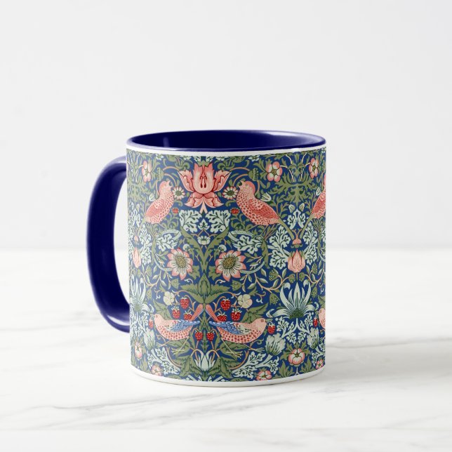 Mug William Morris Strawberry Thief Marine Corail (Devant gauche)