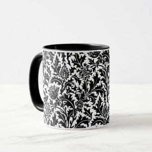 Mug William Morris Thistle Damask, noir sur blanc  