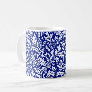 Mug William Morris Thistle Damask White sur Cobalt Blu