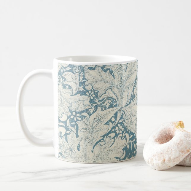 Mug William Morris Wallflower bleu damas floral (Avec donut)