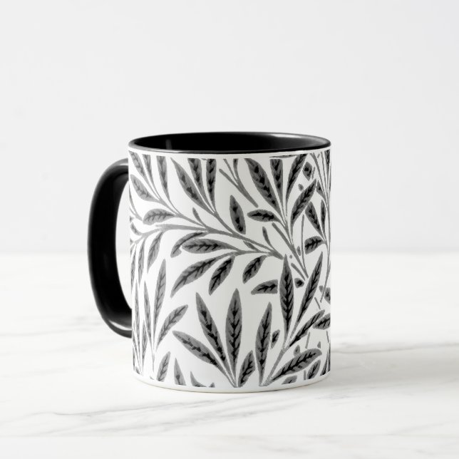 Mug William Morris Willow Motif, gris, noir & blanc (Devant gauche)