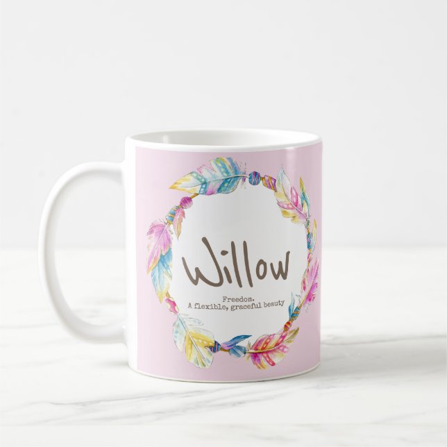 Mug Willow name meaning feather bead watercolor pink (Gauche)