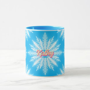 Mug Winter Blue Snow Fake nom Customisé